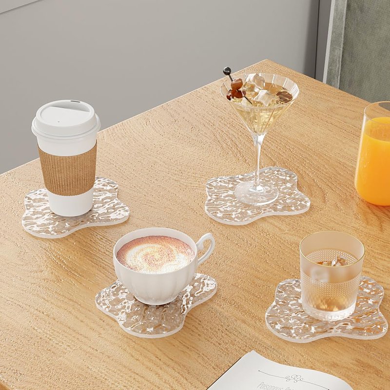 Sweet Elegance Acrylic Coasters, Coasters Set of 4, Clear Drink Coaster with Waterproof Material, Drink Pad for Table Protection, Desk Accessories for Home, Office, Cafe Decor