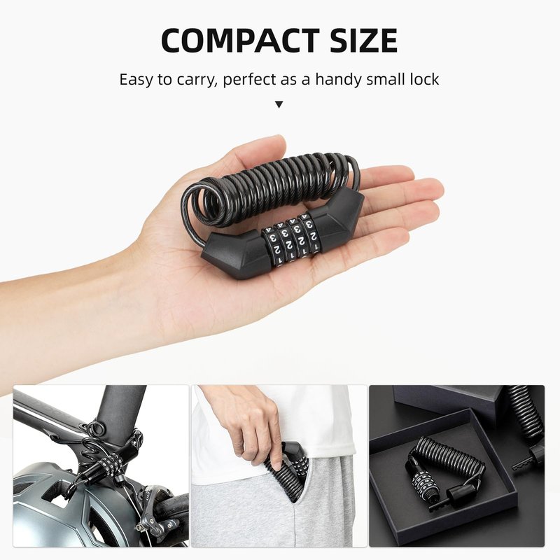 ROCKBROS Motorcycle Helmet Lock - 4 Digit Retractable Cable Lock for Bike, Stroller, Luggage