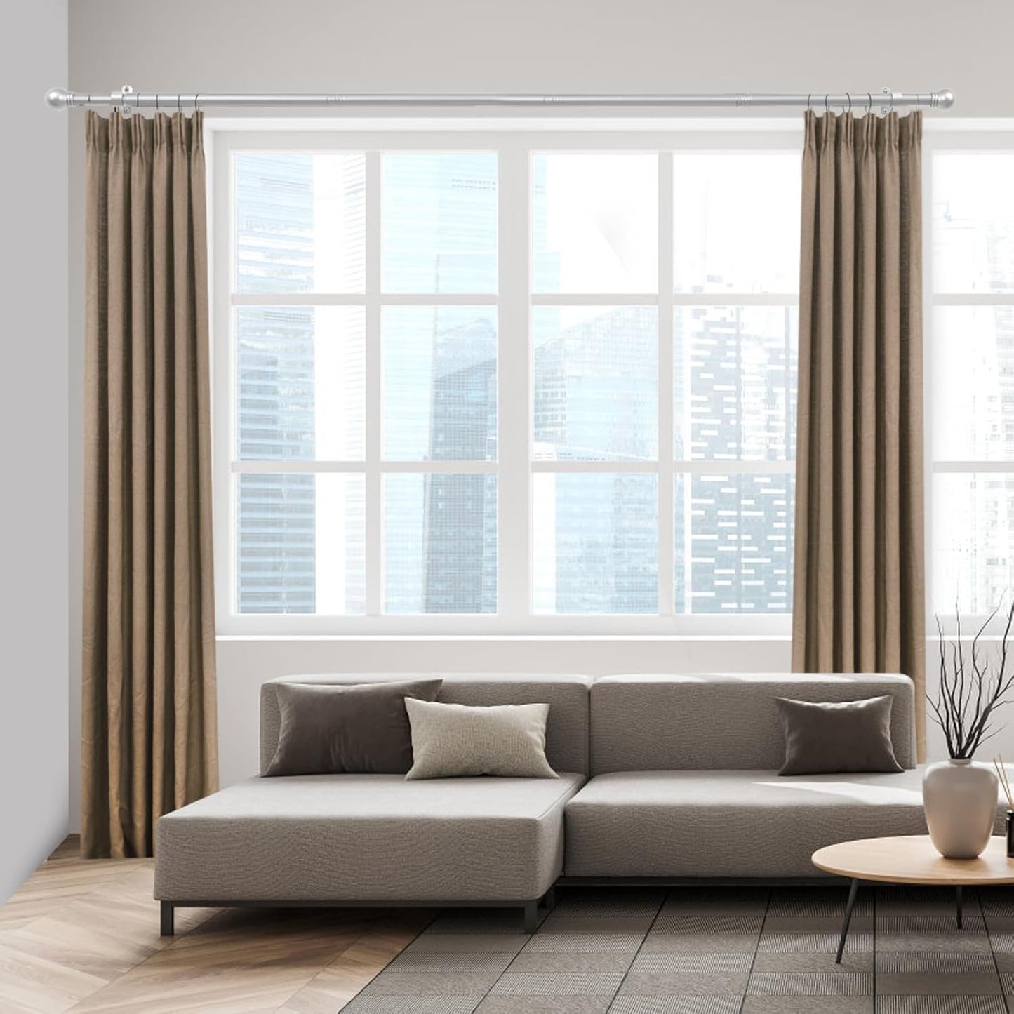 Max Adjustable Curtain Rods by [Brand Name] - 16 to 48 Inches | Satin Silver, 60-Inch Length, Round Finials