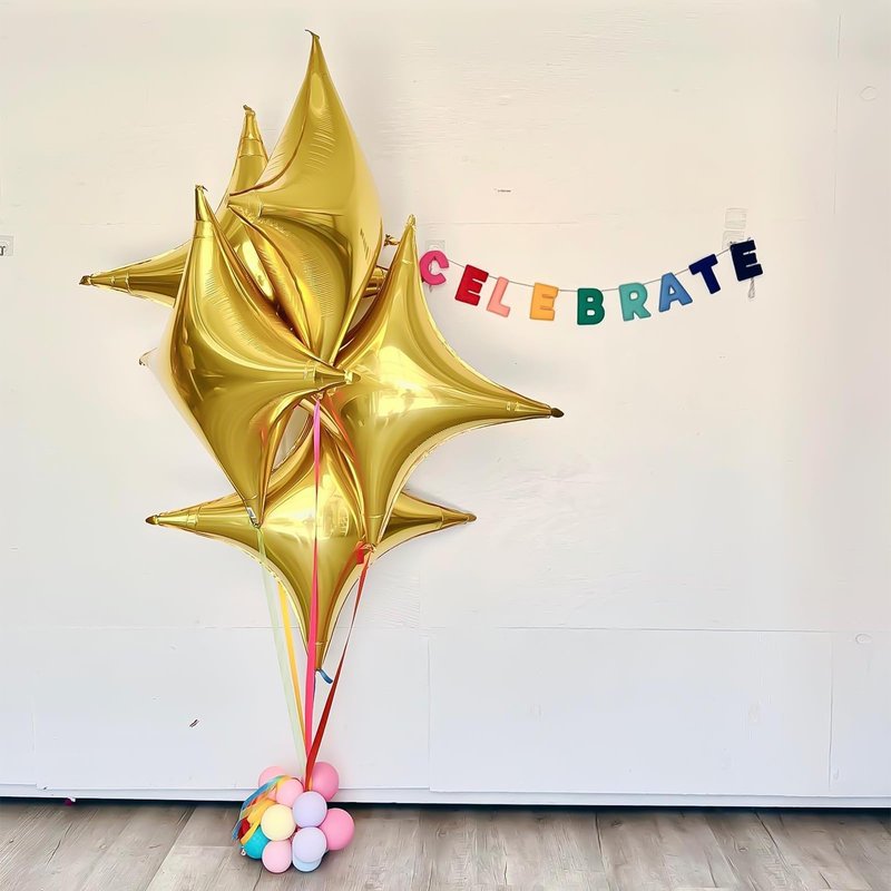 Gold Star Balloons,12Pcs Four Angle Star Foil Balloons,26Inch and 10Inch Gold Quadrangle Helium Balloon for Birthday Graduation Anniversary Baby Shower Wedding Party Decorations