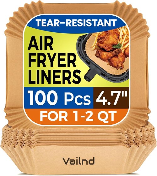 COSORI Small Air Fryer Liners - 100PCS Disposable Parchment Paper Sheets | 4.7 Inch Square for 2 QT Baskets