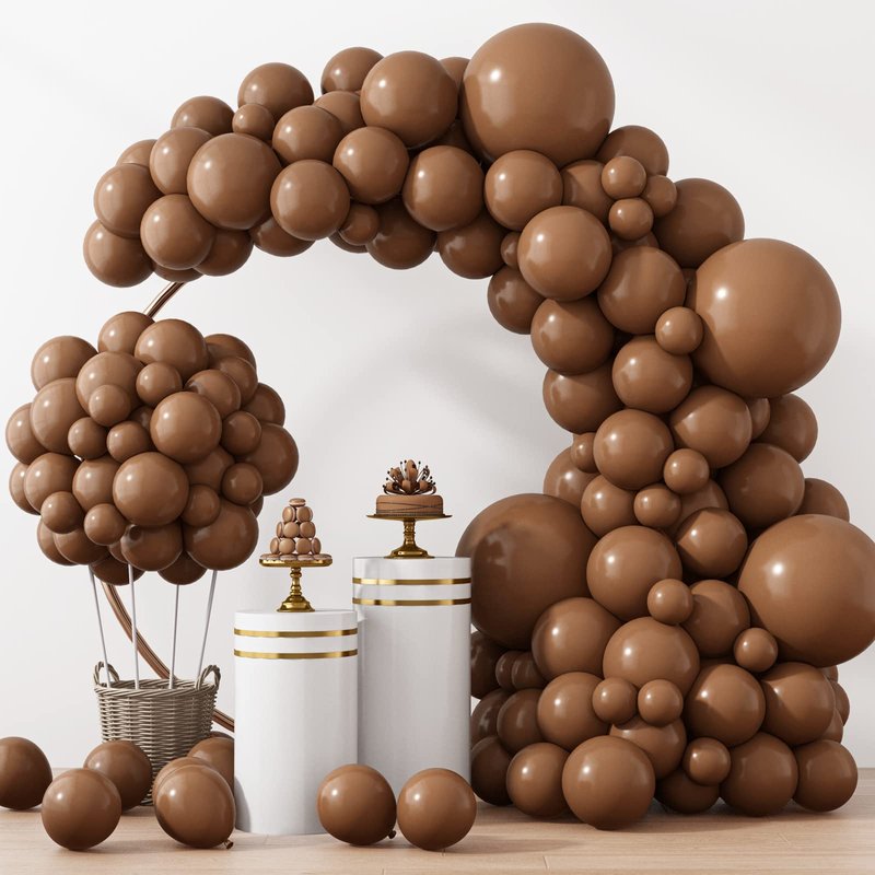 RUBFAC Brown Balloons, 129pcs Different Sizes 18 12 10 5 Inches for Garland Arch Kit, Premium Boho Coffee Brown Latex Balloon for Birthday Party Graduation Wedding Anniversary Baby Shower Decoration