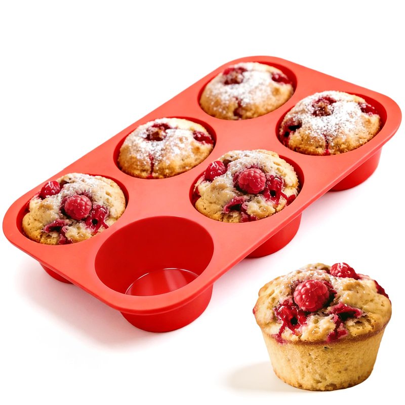 Jumbo Muffin Pan, 3.5 Inch Large Muffin Pan 6 Cup Silicone Jumbo Cupcake Tin for Baking Food Grade Silicone Mold Non Stick