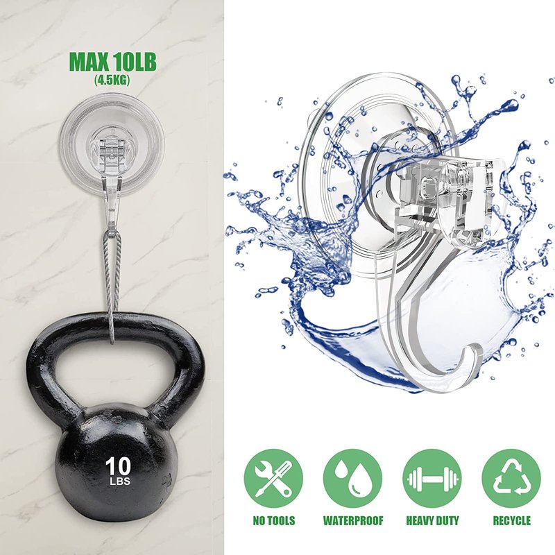 EAMOMORK Suction Cup Hooks for Shower, Large Clear Heavy Duty Suction Cup Hooks, Wreath Hangers for Front Door Window Glass Kitchen Towel Loofah Utensils (4 Packs)