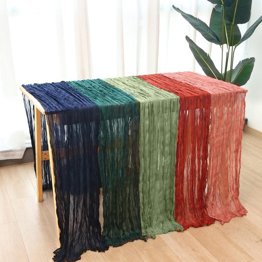 Sage Green Table Runner 35x120 Inch Cheesecloth Table Runner 3 Pack for Baby Shower, Boho Decor, Wedding Decoration, Jungle Theme Party