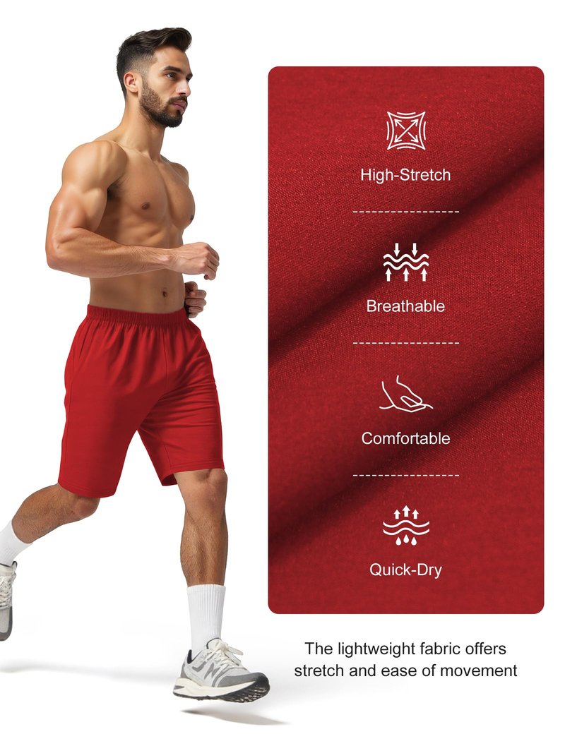 Naarts Men's Athletic Shorts 9'' Quick Dry Workout Running Shorts Lightweight Sports Gym Basketball Shorts with Pockets Red,2X-Large