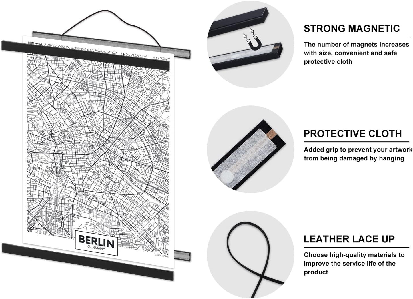 Benjia Magnetic Wooden Poster Frame Hanger - 19" Black Wall Art Display Kit (1 Pack)