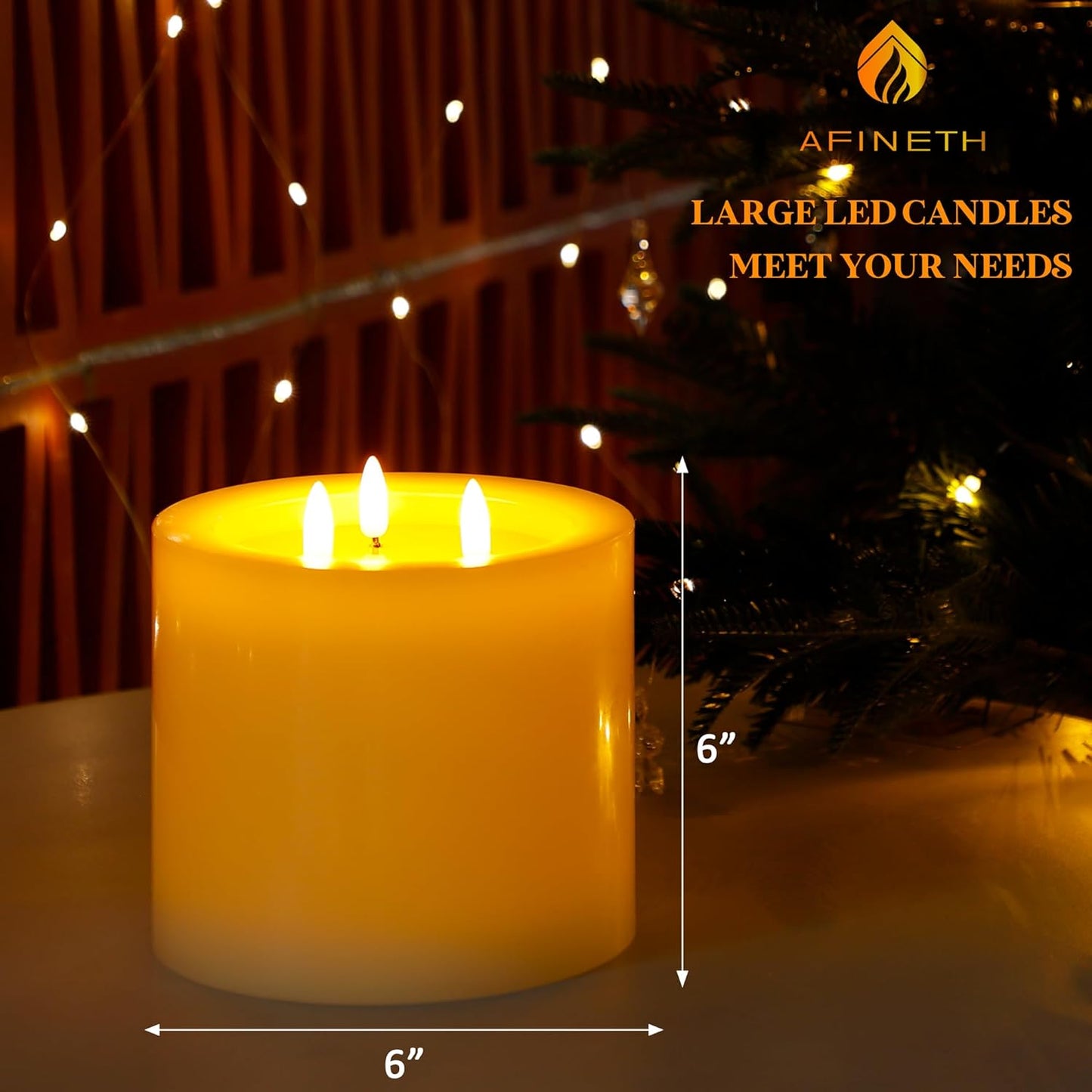Skiennix Extra Large Flameless Candles - 3 Wicks, 6"x6" Real Wax, Battery Operated with Remote & Timer | Ivory Flickering LED for Home & Events