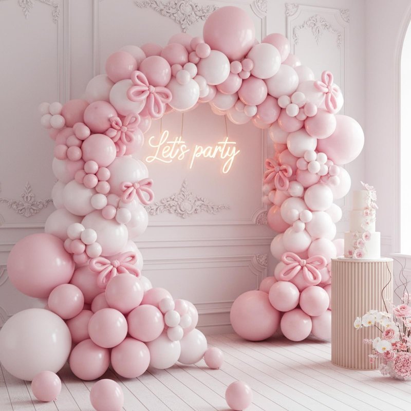 RUBFAC White and Pink Balloons 129pcs Different Sizes Pack of 18 12 10 5 Inch, Latex Baby Pastel Pink Balloon Garland Arch Kit for Birthday Party Wedding Anniversary Baby Shower Gender Reveal