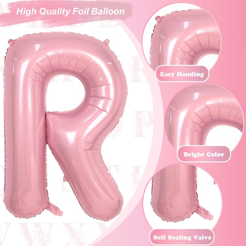 Big Letter Balloon - 40" Pastel Pink Mylar Helium Alphabet Customize Name Balloon, Self Inflating Baby Pink Foil R Custom Letter Balloon for Girl Women Birthday Party Baby Shower Decoration
