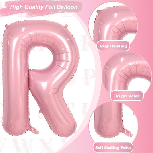 Big Letter Balloon - 40" Pastel Pink Mylar Helium Alphabet Customize Name Balloon, Self Inflating Baby Pink Foil R Custom Letter Balloon for Girl Women Birthday Party Baby Shower Decoration