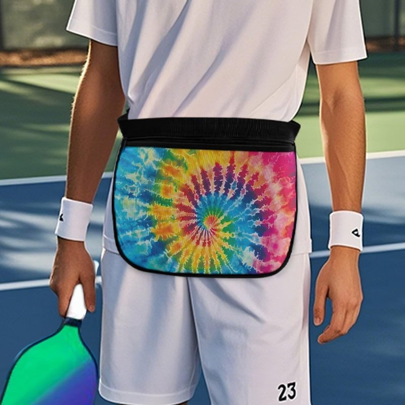 Kathyboom Tennis Ball Holder Rainbow Tie Dye Pickleball Waist Bag with No-Slip Belt, Holds 8-10 Balls for Pickleball, Golf, Running, Hands-Free