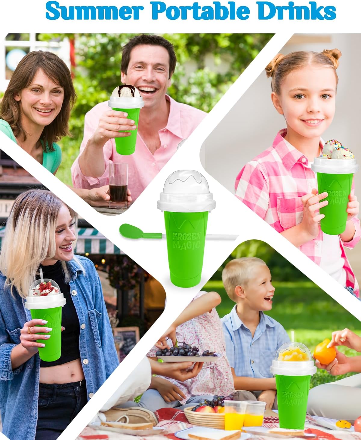 Skiennix Slushy Cup - DIY Magic Slushy Maker for Juices & Ice Cream | Portable Double-Layer Design (Green)