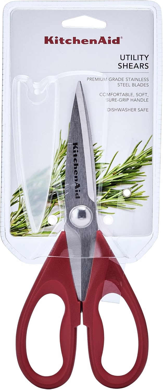 KitchenAid Kitchen Shears - Durable Stainless Steel Scissors with Soft Grip Handle, 8.72 Inch, Red