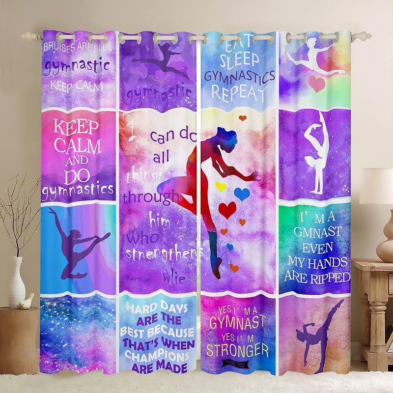 Gymnastic Cheerleading Blackout Curtains,Spiritual Strength Tie Dye Window Drapes for Kids Girls Women,Watercolor Plaid Starry Window Treatments Grommet Top 2 Panel Set Room Curtains,38Wx45L inch