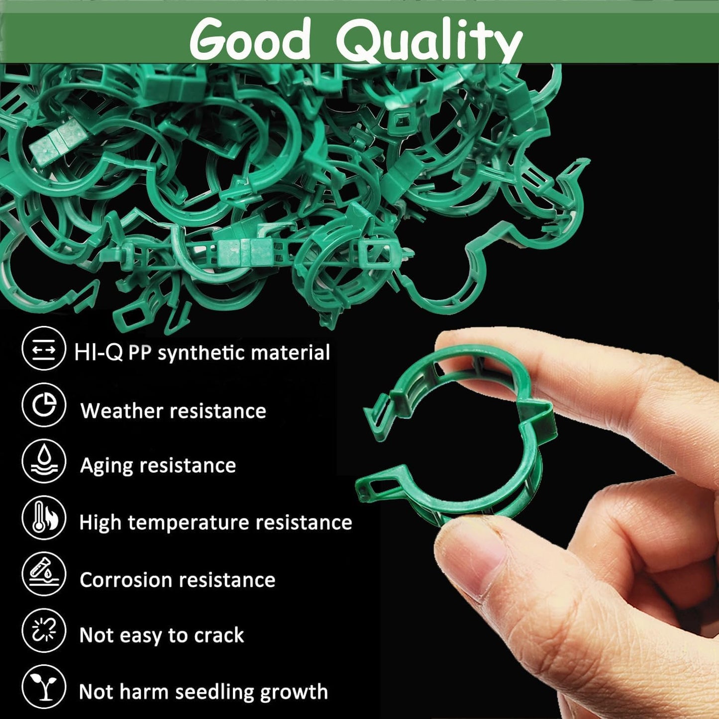 Skiennix Plant Support Clips - 100pcs Tomato & Grape Vine Clips for Garden Trellis | Green Plastic Fixing Clips