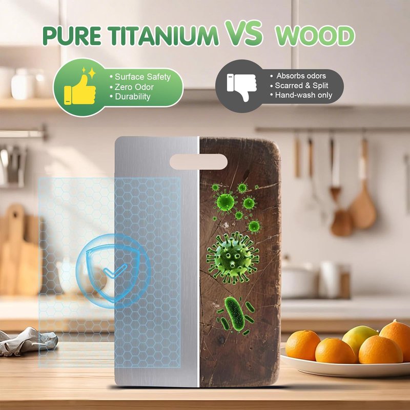 Katori Titanium Cutting Board, New 100% Pure Titanium Cutting Boards for Kitchen, Double Sided Food Metal Chopping Board, Non Toxic Dishwasher Safe Durable Metal Cut for Meat Fruit Vegetable (M+L)