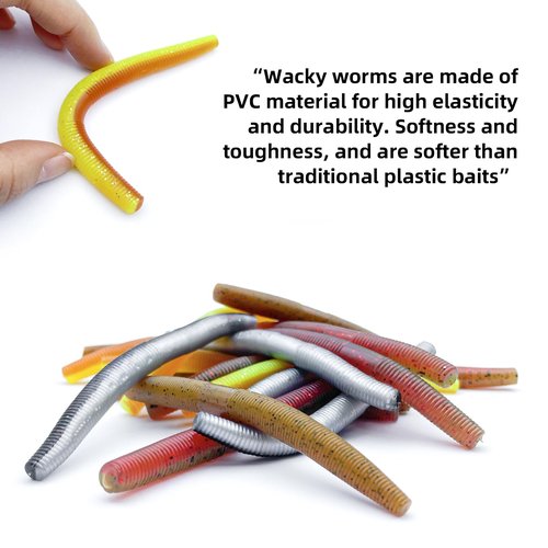 Bnqoe 30Pcs 4'' Wacky Worms Soft Fishing Lures Worm Soft Plastic Bass Baits Mixed Kit Plastic Worm Stick Baits for Freshwater Saltwater