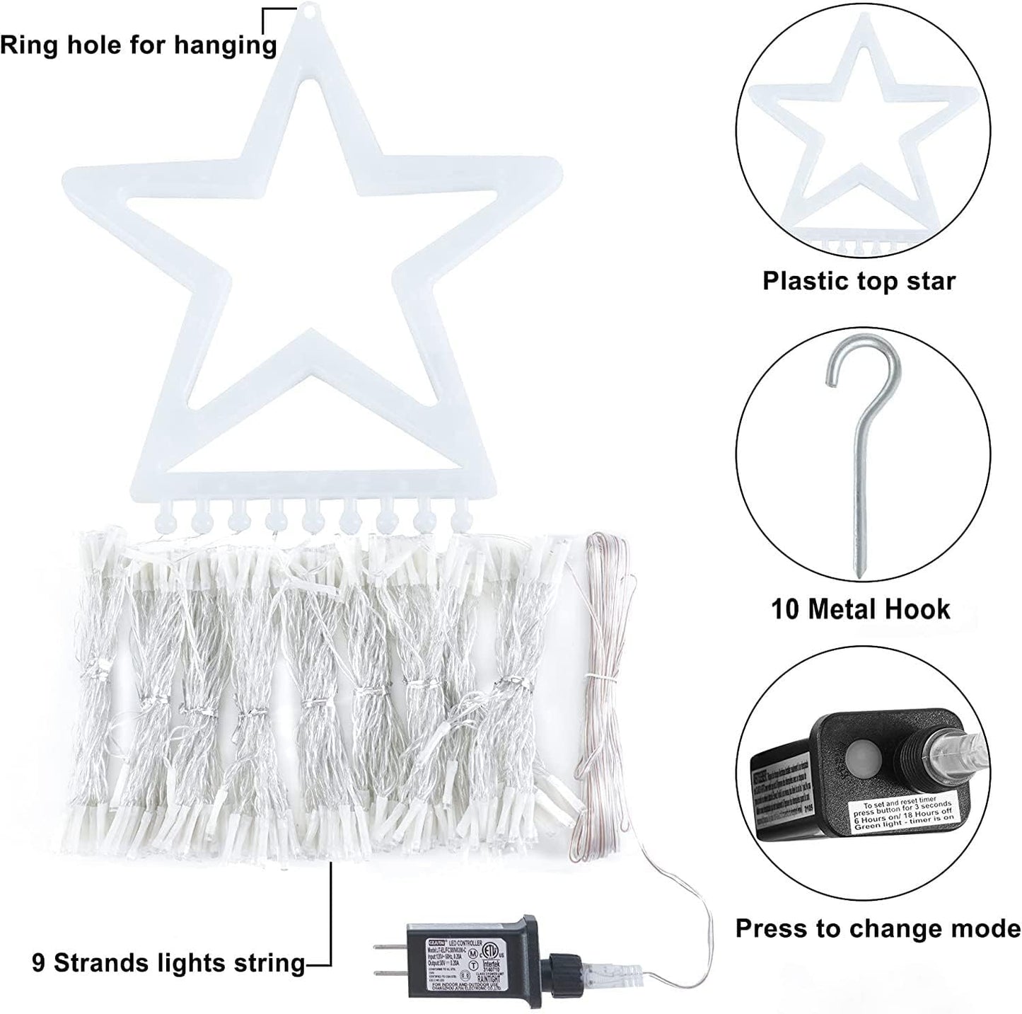Skiennix Christmas Star String Lights - 320 LEDs Outdoor Waterfall Fairy Lights | Waterproof Decor for Holiday Parties
