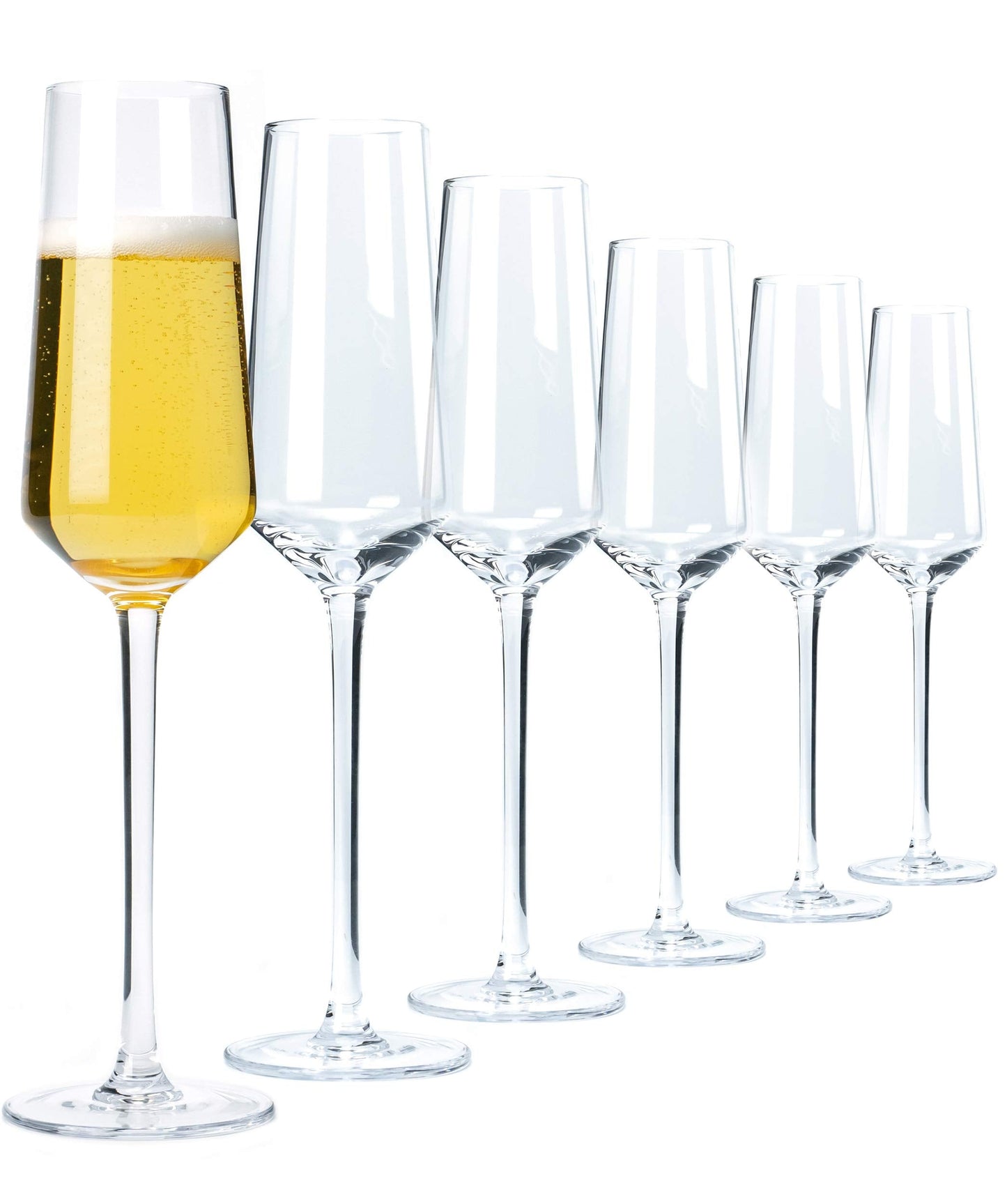 Aspen & Birch - Classic Champagne Flutes Set of 6 - Champagne Glasses - Mimosa Glasses, Premium Crystal Stemware, Clear, 6 oz, Hand Blown Glass Champagne Flutes - Hand Crafted by Artisans