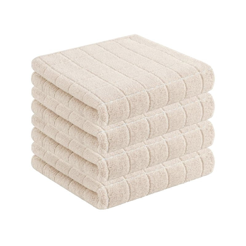 Homaxy 100% Cotton Terry Kitchen Towels(Beige, 13 x 28 inches), Checkered Designed, Soft and Super Absorbent Dish Towels, 4 Pack