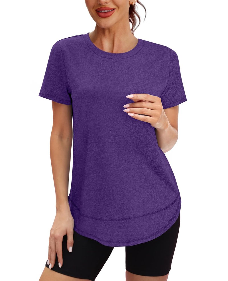 Oversized Tshirts for Women Dry Fit Plus Size Spring Clothes Summer Athletic Tops Workout Shirts Crewneck Purple 3XL
