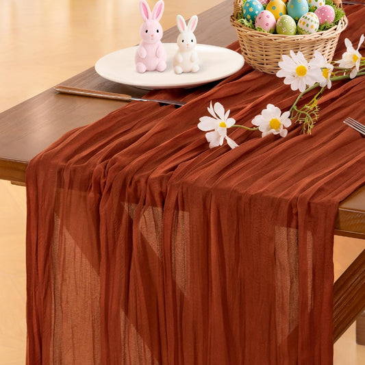 Socomi Cheesecloth Table Runner - Boho Rustic 120-Inch Sheer Gauze for Weddings & Home Decor