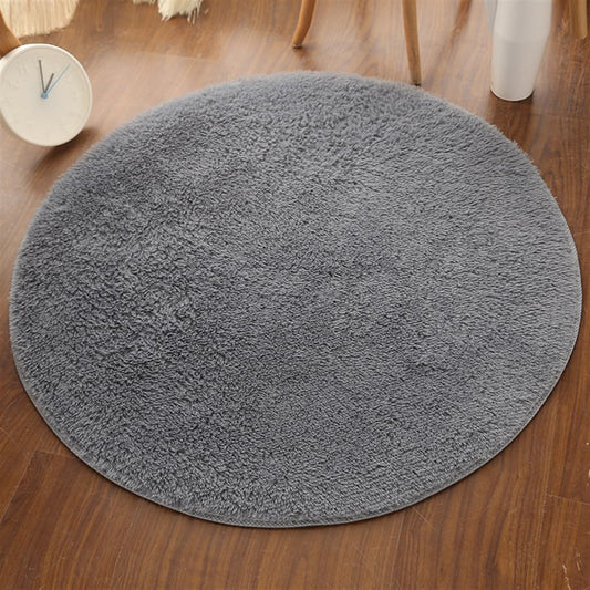 Skiennix Plush Round Rug - Soft Indoor Modern Area Rug for Kids' Bedroom | Grey 2 Feet