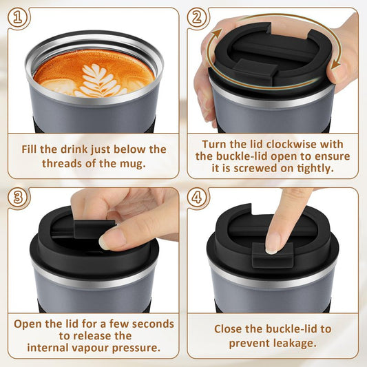 KETIEE Travel Coffee Mug Spill Proof 12oz, Insulated Reusable Coffee Cups with Seal Lid, Vacuum Stainless Steel Travel Mug to Go Car Tumbler for Hot/Iced Drinks (Grey)
