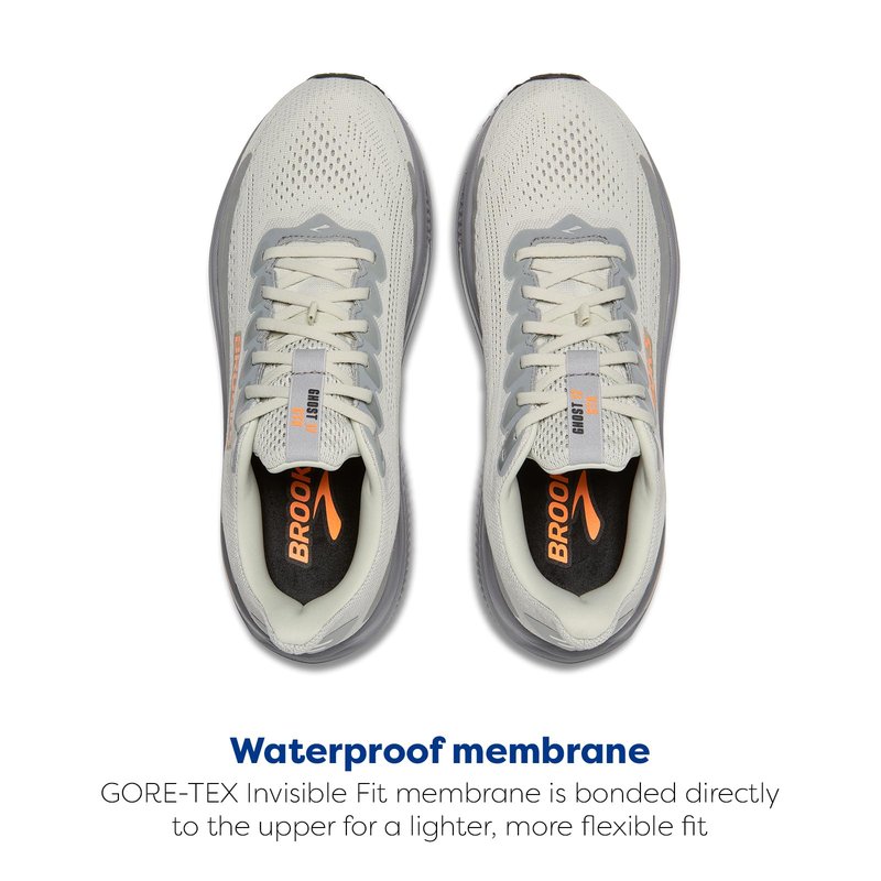 Brooks Men’s Ghost 17 GTX Waterproof Supportive Running & Walking Shoe - Smoke/Primer Grey/Orange - 12 Medium