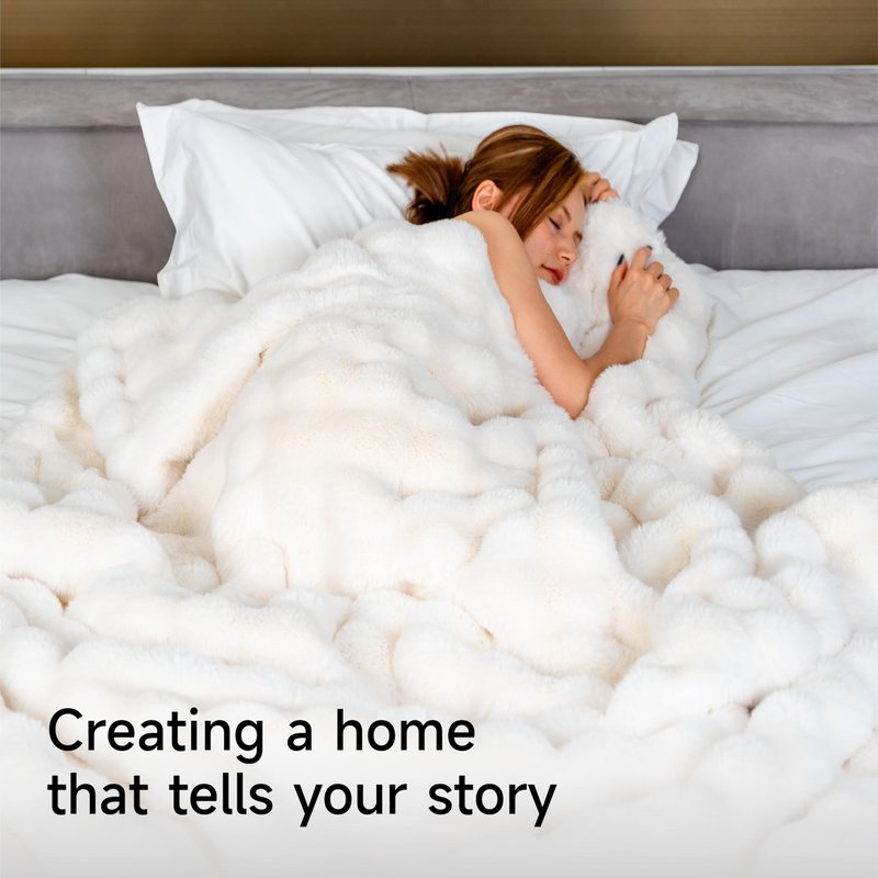 SpottedCozy Bubble Cuddle Twin Blanket for Couch Bed, Faux Fur Ultra Soft Plush Cozy Blanket for Home Bed Office Airplane RV, Machine Washable Easy Care for Women Girls, 60" x 80" Cream White