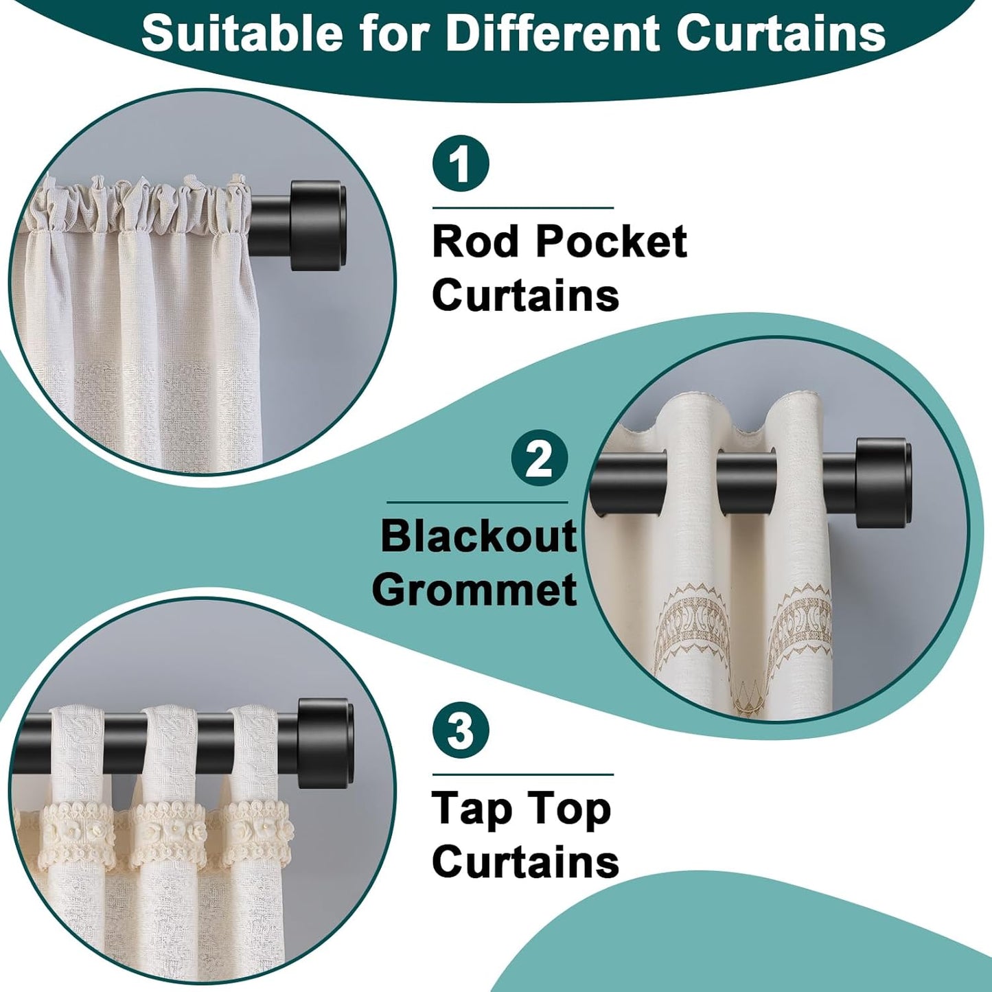 Skiennix Heavy Duty Adjustable Curtain Rod - 72-144 Inch, Modern Black Design, Easy Installation