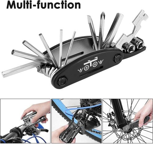 16-in-1 Bike Repair Tool Kit - Multi-Function Bicycle Multitool with Tire Levers & Wrench for Road & Mountain Bikes