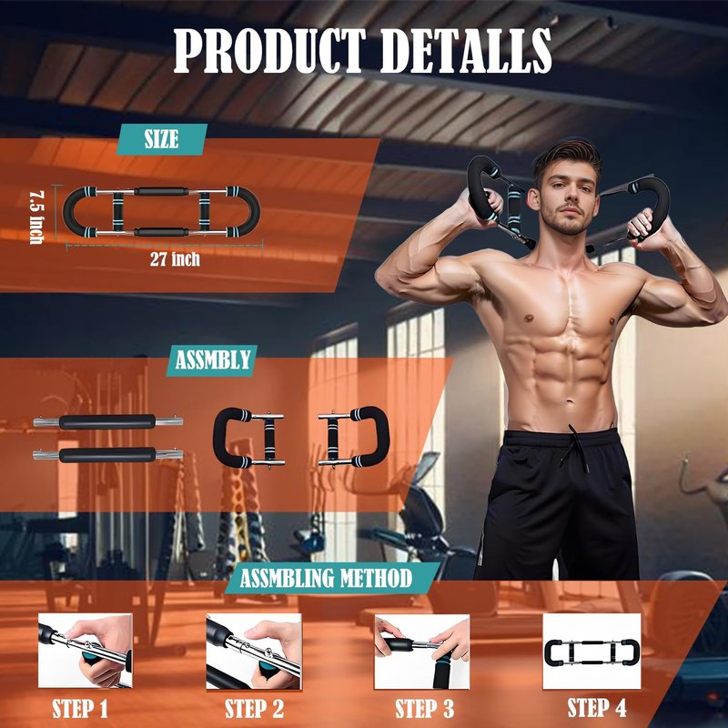 Twister Arm Trainer,60-100 lbs Adjustable Arm Trainer for Men with Chest Clip Muscle,Portable Chest Trainer for Men Home & Gym,Detachable Chest Workout Equipment for Upper Body Strength Training