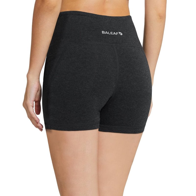 baleaf Workout Shorts Women 5" Biker Yoga Gym Spandex Running Volleyball Compression Tummy Control Short with Pockets Charcoal XXL