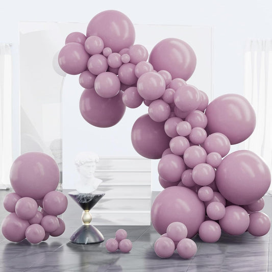 PartyWoo Dusty Purple Balloons - 100pcs Assorted Sizes for Baby Shower & Birthday Decor | Lavender Boho Kit