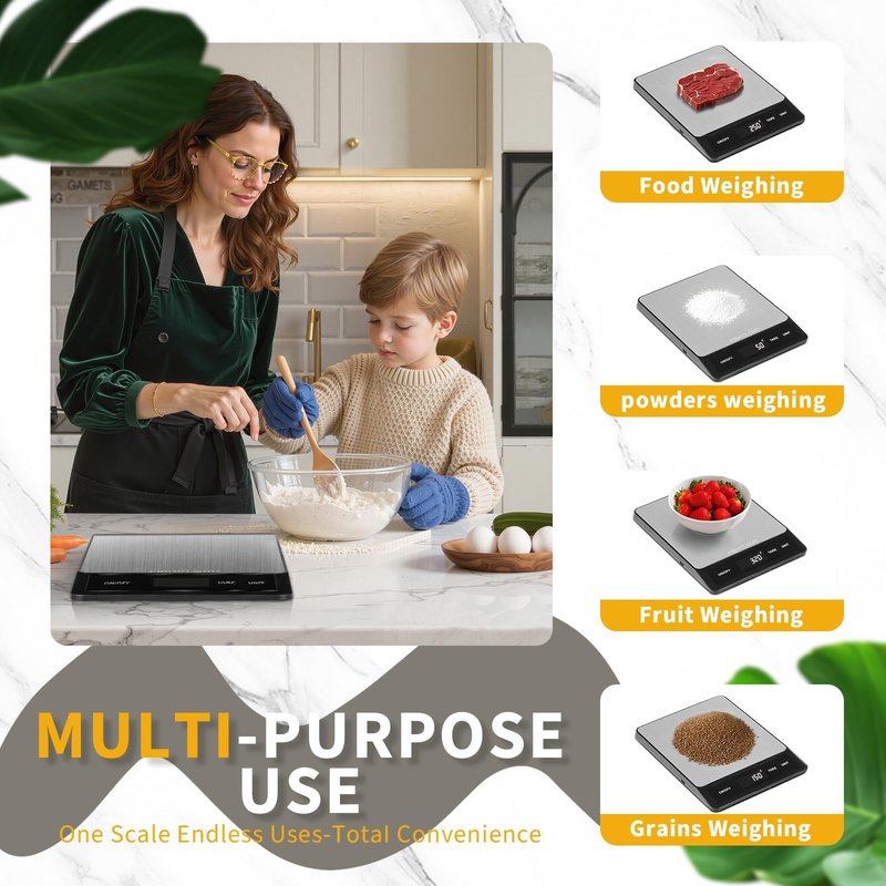 FISHCLOUD Food Scale - Rechargeable Digital Kitchen Scale 33lb, 1g/0.05oz Precision, Type-C, Stainless Steel, Grams/Ounces, LCD Display, for Cooking/Baking/Meal Prep (Ash Silver)