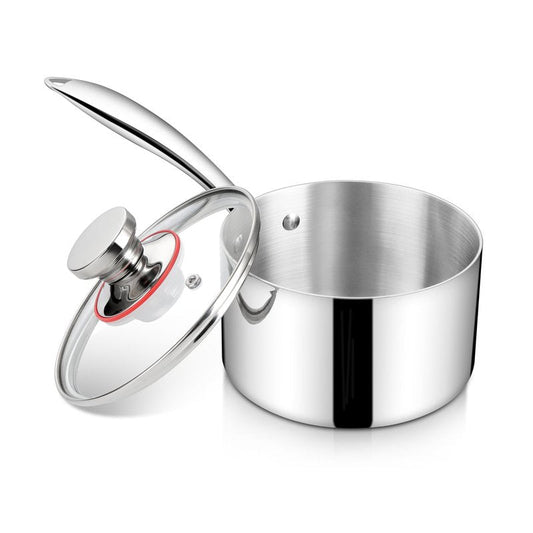Homikit 2 Quart Saucepan with Lid, 2QT Tri-Ply Stainless Steel Sauce Pan with Ergonomic Handle, Heavy Bottom Small Pot for Kitchen Cooking, Compatible with All Cooktops for Boiling Eggs Warming Milk