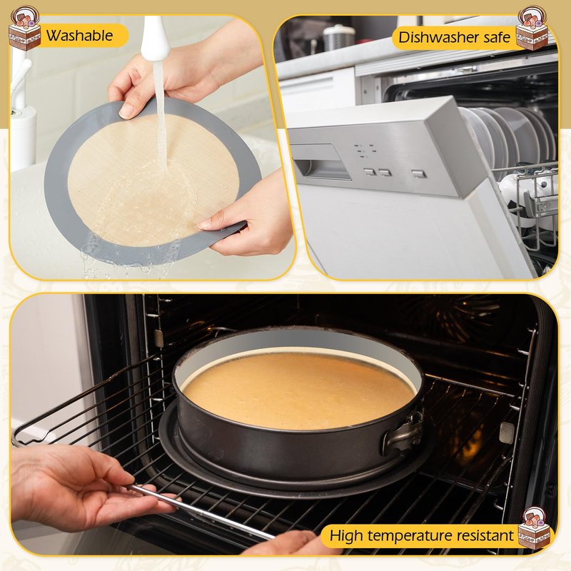 Honeydak 3 Set Silicone Baking Mat for 4, 7, 9 Inch Springform Pan Protector Nonstick Reusable Cake Pan Liners for Cheesecake Baking Prevent Sticking to Bottom & Side, Easy Release & Clean(Gray)