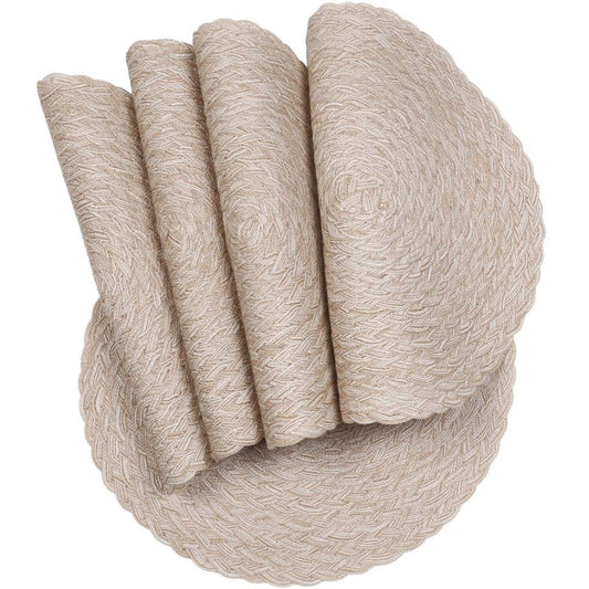 SHACOS Round Braided Placemats 15 inch Set of 6 Thick Boho Kitchen Table Placemats for Home Wedding Party (T-Beige, 6)