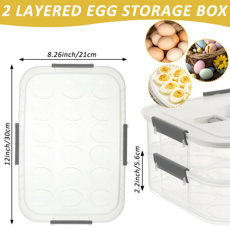 FMOACEN 2-Layer Deviled Egg Containers with Lid, 36 Slots Deviled Egg Tray Carrier with Lid Clear Eggs Storage Box Portable Egg Holder Platter with Handle for Easter Party Home Kitchen Supplies