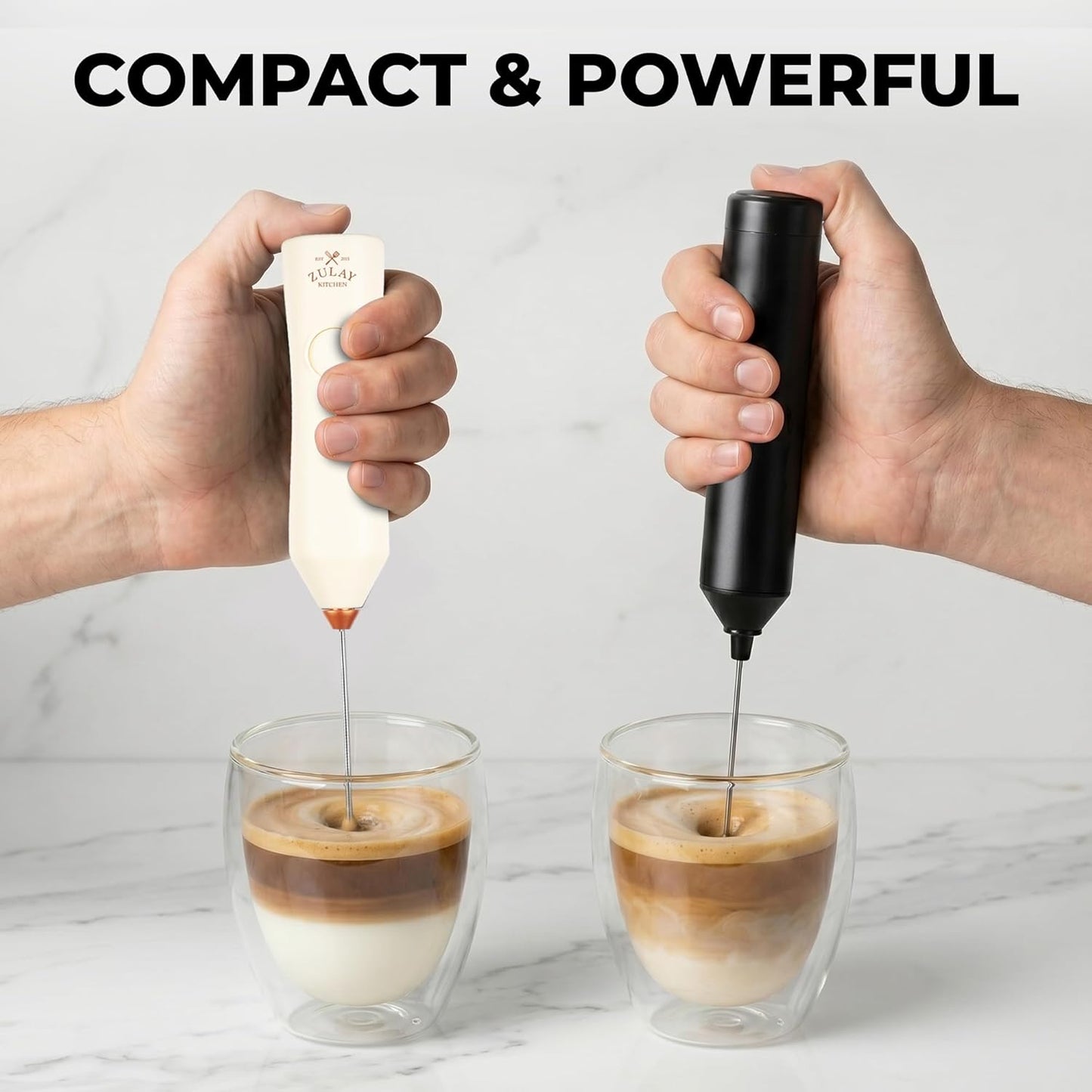 Zulay Kitchen Rechargeable Milk Frother - 3 Speed Drink Mixer with 3 Whisk Attachments - Cream Copper