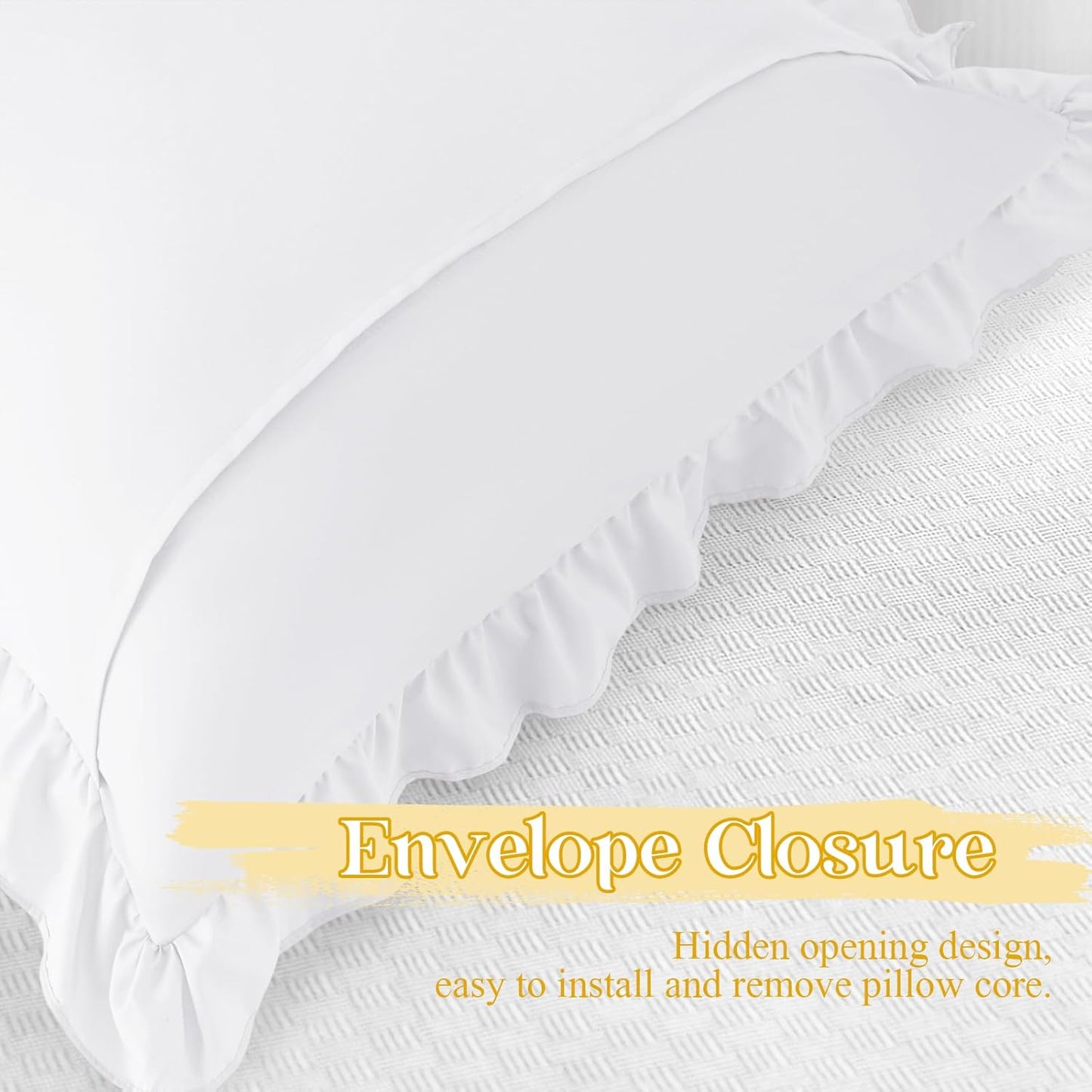 KKJIAF White Lumbar Pillow Cover - Microfiber Ruffled Sham for Couch & Bed | 14x36 Inch