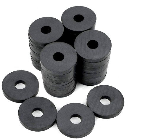 Creative Hobbies 29 Piece Strong 1.25 Inch Donut Round Ceramic Ferrite Ring Magnets, with 3/8" Center Hole x 3/16" Thickness - Ideal for Use on Refrigerator, Whiteboard, Arts Science Project, Crafts