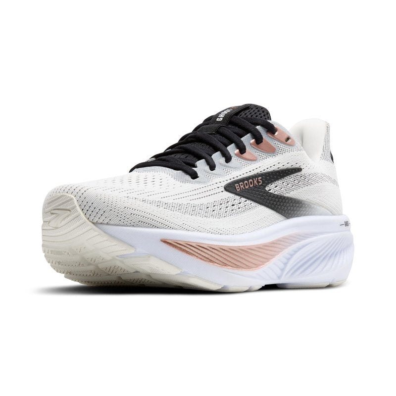 Brooks Women’s Ghost 17 Neutral Running Shoe - White/Black/Rose Gold - 9.5 Medium