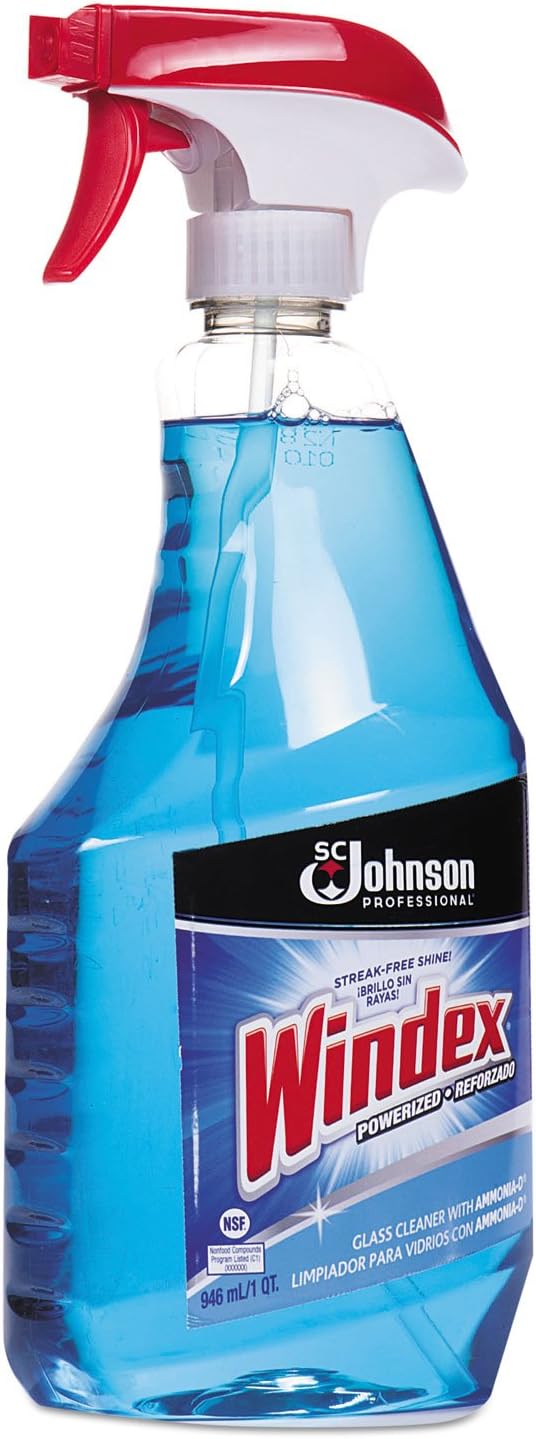 Windex Powerized Glass Cleaner - Ammonia-D Formula for Streak-Free Shine | 32 Oz Trigger Spray Bottle