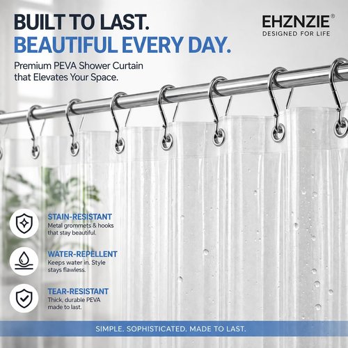 EHZNZIE Heavy Duty Shower Curtain Liner - Waterproof PEVA with 3 Weighted Magnets | 72x72 Inches, No Chemical Smell
