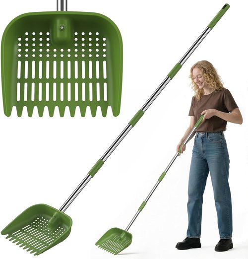 Chicken Poop Scooper - 2-in-1 Coop Scoop & Rake with Adjustable Stainless Steel Handle | 68-Inch No-Bend Cleaning Tool