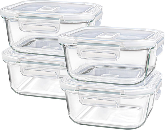 Square Glass Containers - 24oz Borosilicate Food Storage Set | Freezer Safe Meal Prep, 4 Pack