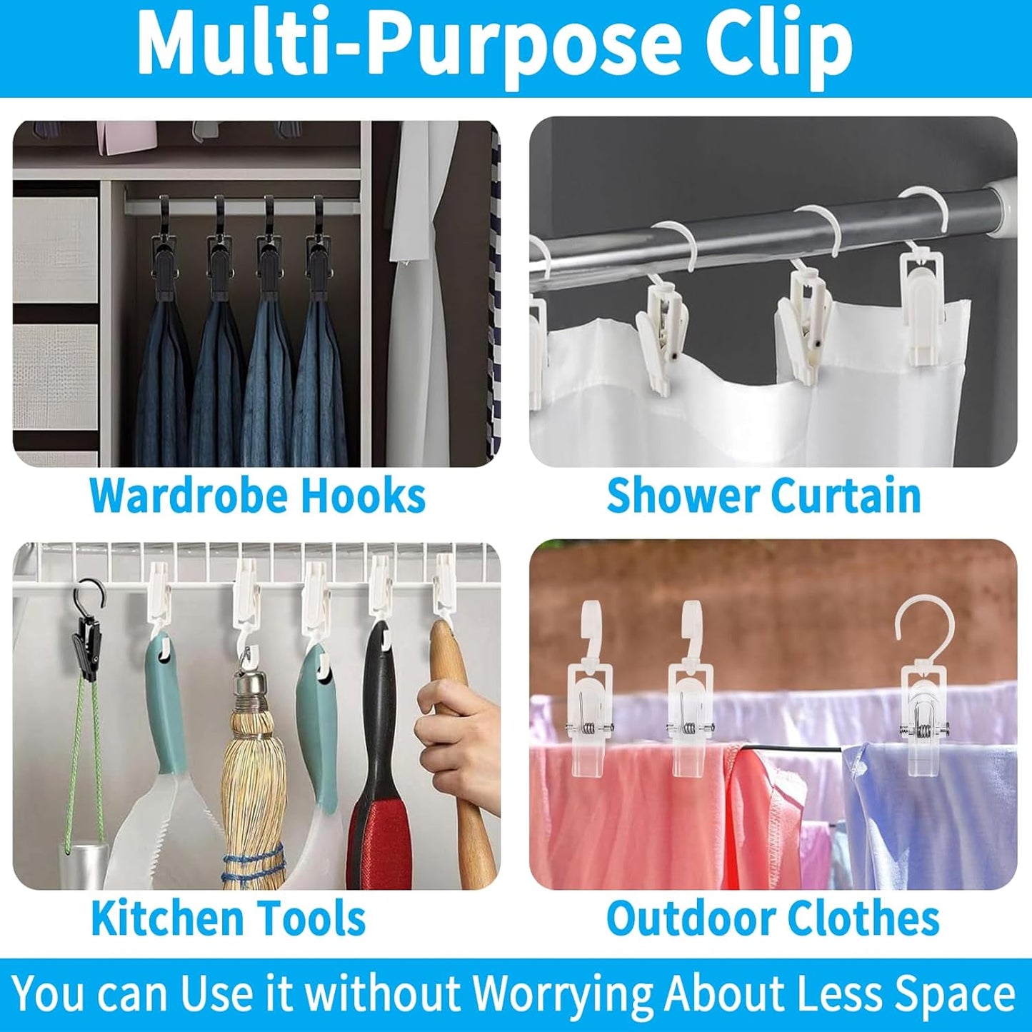 VinBee 20 PCS Laundry Hooks - Super Strong Plastic Clips for Home & Travel | 4.3 Inches (Black)